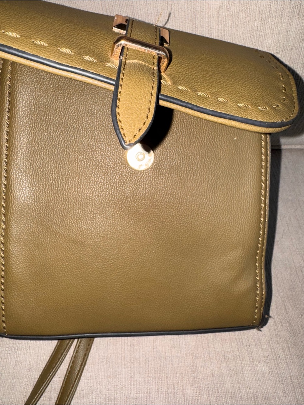 Olive Green Faux Leather Mini Backpack Crossbody Bag - Picture 5 of 9